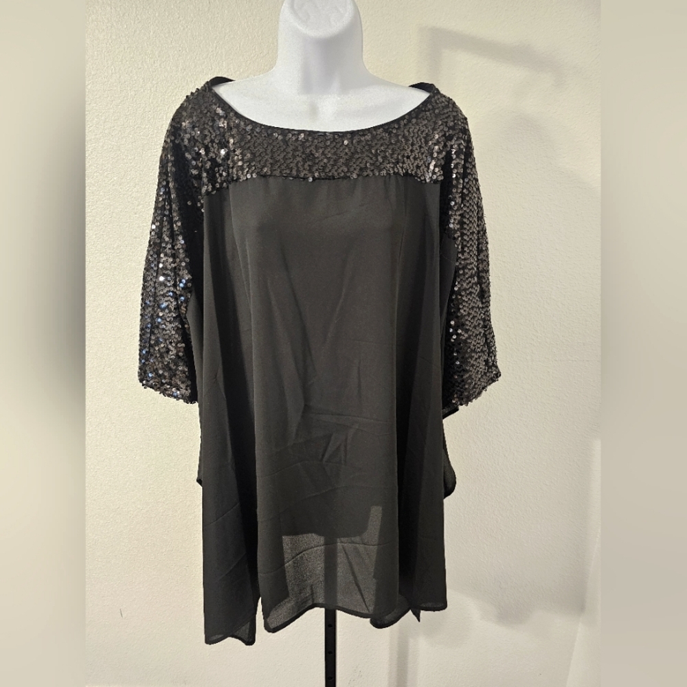 Slim Factor by Investments Black Sequin Top Sz XL.